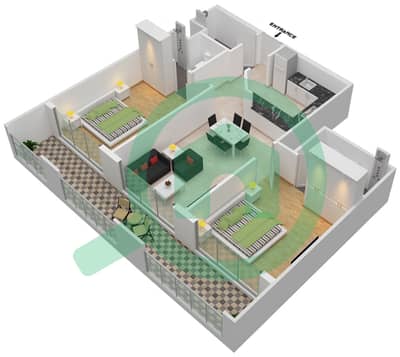 المخططات الطابقية لتصميم الوحدة 7 شقة 2 غرفة نوم - غاردينيا ليفينج