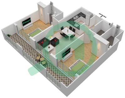 المخططات الطابقية لتصميم الوحدة 04 شقة 2 غرفة نوم - غاردينيا ليفينج