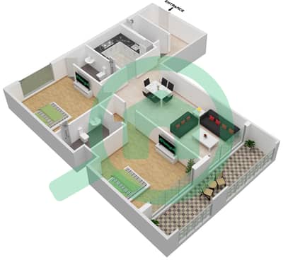 栀子花生活馆 - 2 卧室公寓单位05戶型图