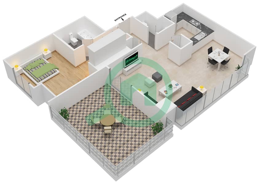المخططات الطابقية لتصميم الوحدة 4 FLOOR 3 شقة 1 غرفة نوم - مساكن خور دبي 3 جنوب Floor 3 interactive3D