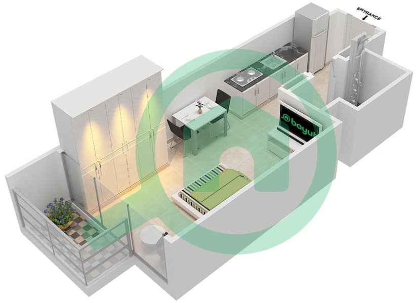 المخططات الطابقية لتصميم النموذج 1B شقة استوديو - عزيزي ريفييرا 9 Floor 2-7 interactive3D