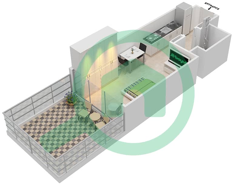 المخططات الطابقية لتصميم النموذج 1A شقة استوديو - عزيزي ريفييرا 9 Floor 1 interactive3D