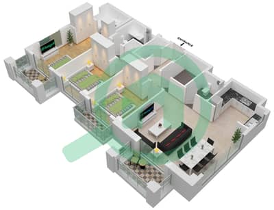 المخططات الطابقية لتصميم الوحدة 07 شقة 3 غرف نوم - غروف في شاطئ الخور