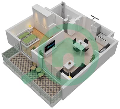 المخططات الطابقية لتصميم الوحدة 001 شقة 1 غرفة نوم - جروف
