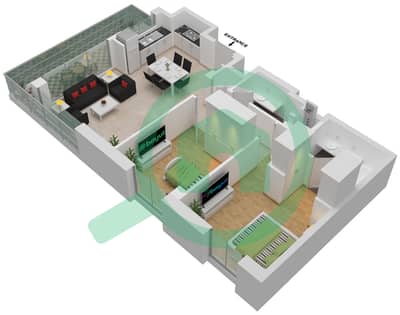 المخططات الطابقية لتصميم الوحدة 003 شقة 2 غرفة نوم - جروف