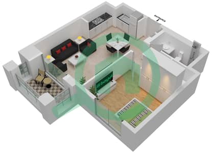 المخططات الطابقية لتصميم الوحدة 01 شقة 1 غرفة نوم - غروف في شاطئ الخور