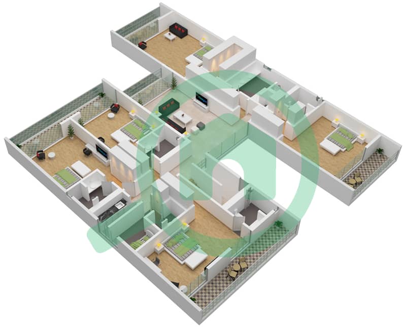 المخططات الطابقية لتصميم النموذج B2 فیلا 6 غرف نوم - باركواي فيستاز First Floor interactive3D