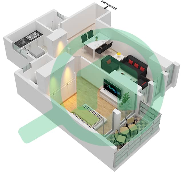 المخططات الطابقية لتصميم النموذج 1-FLOOR 4-14 شقة 1 غرفة نوم - برج ريجينا Floor 4-14 interactive3D
