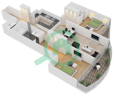 المخططات الطابقية لتصميم الوحدة 9 FLOOR 2,4,6,8 شقة 2 غرفة نوم - رويال باي من عزيزي