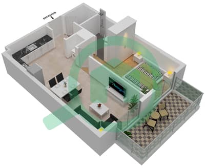 المخططات الطابقية لتصميم النموذج A شقة 1 غرفة نوم - بن غاطي ميراج