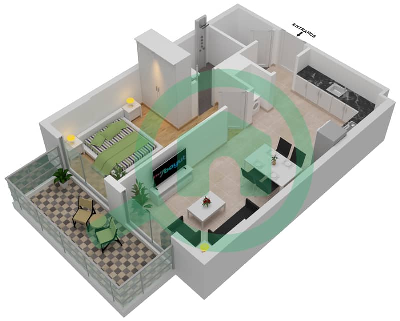 Здание Бингатти Мираж - Апартамент 1 Спальня планировка Тип B interactive3D