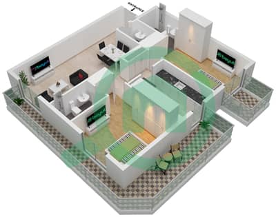 المخططات الطابقية لتصميم النموذج D شقة 2 غرفة نوم - بن غاطي ميراج