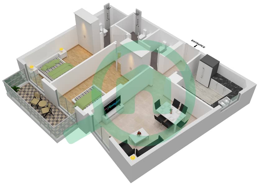 宾格蒂梦幻公寓 - 2 卧室公寓类型E戶型图 interactive3D