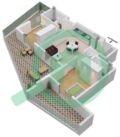 المخططات الطابقية لتصميم النموذج SUPER شقة 2 غرفة نوم - بن غاطي افينيو