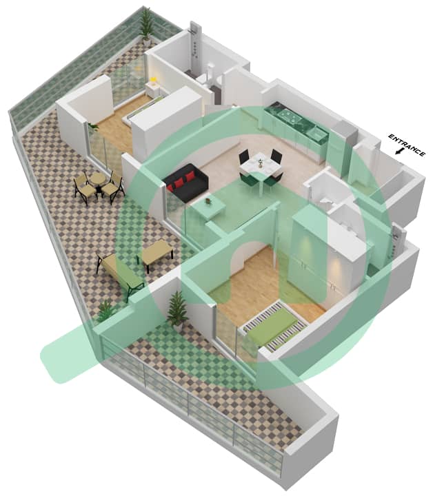 Binghatti Avenue - 2 Bedroom Apartment Type SUPER Floor plan interactive3D