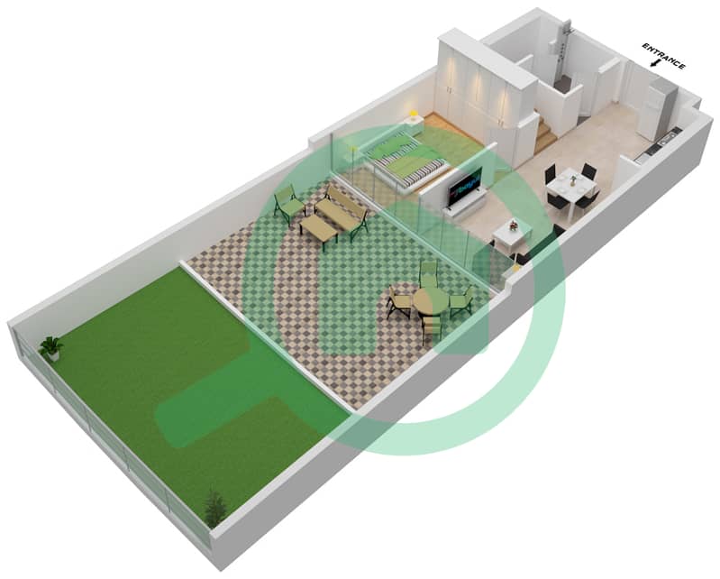 Binghatti Avenue - 3 Bedroom Townhouse Type GARDEN Floor plan Ground Floor interactive3D