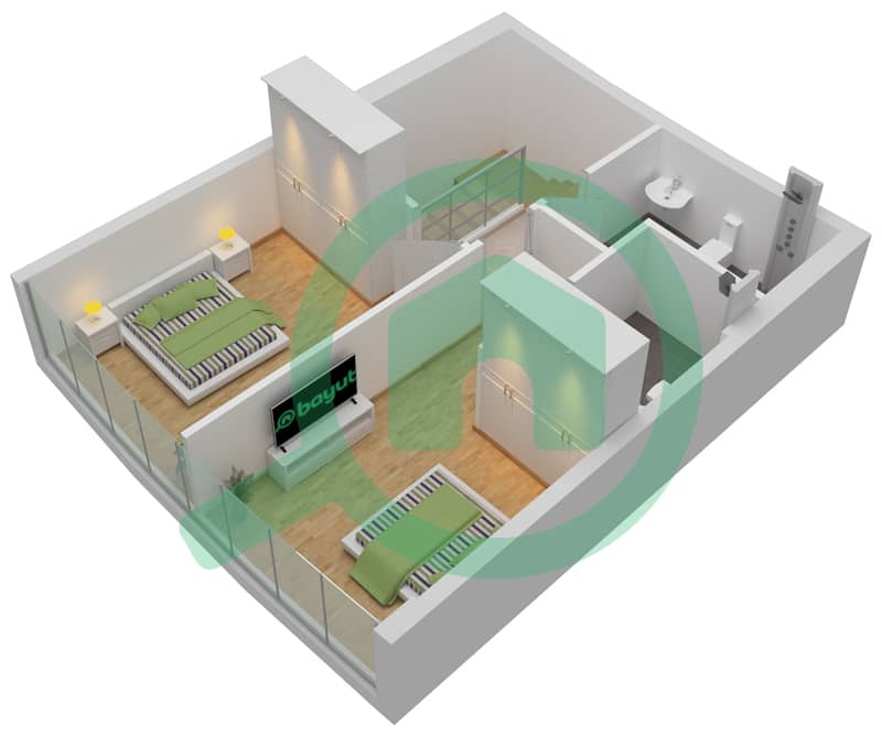 المخططات الطابقية لتصميم النموذج GARDEN تاون هاوس 3 غرف نوم - بن غاطي افينيو First Floor interactive3D