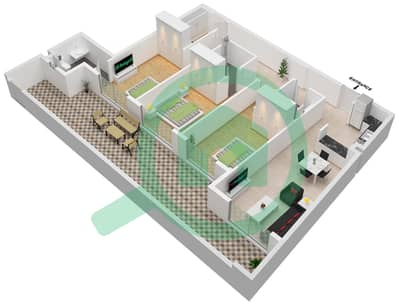 المخططات الطابقية لتصميم الوحدة 117-FIRST FLOOR شقة 3 غرف نوم - مجمع أفانوس