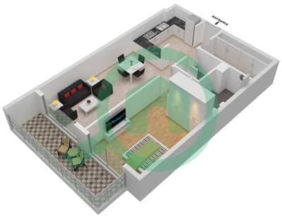 المخططات الطابقية لتصميم الوحدة 216-316-2ND-3RD شقة 1 غرفة نوم - مجمع أفانوس