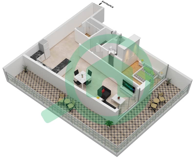 المخططات الطابقية لتصميم الوحدة G04-GROUND FLOOR شقة 1 غرفة نوم - مجمع أفانوس Ground Floor interactive3D