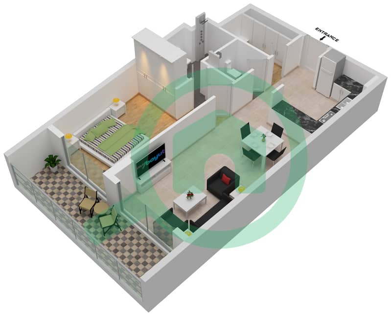 المخططات الطابقية لتصميم الوحدة 116-FIRST FLOOR شقة 1 غرفة نوم - مجمع أفانوس First Floor interactive3D
