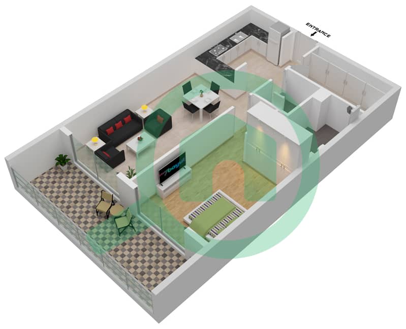 المخططات الطابقية لتصميم الوحدة 110-FIRST FLOOR شقة 1 غرفة نوم - مجمع أفانوس First Floor interactive3D