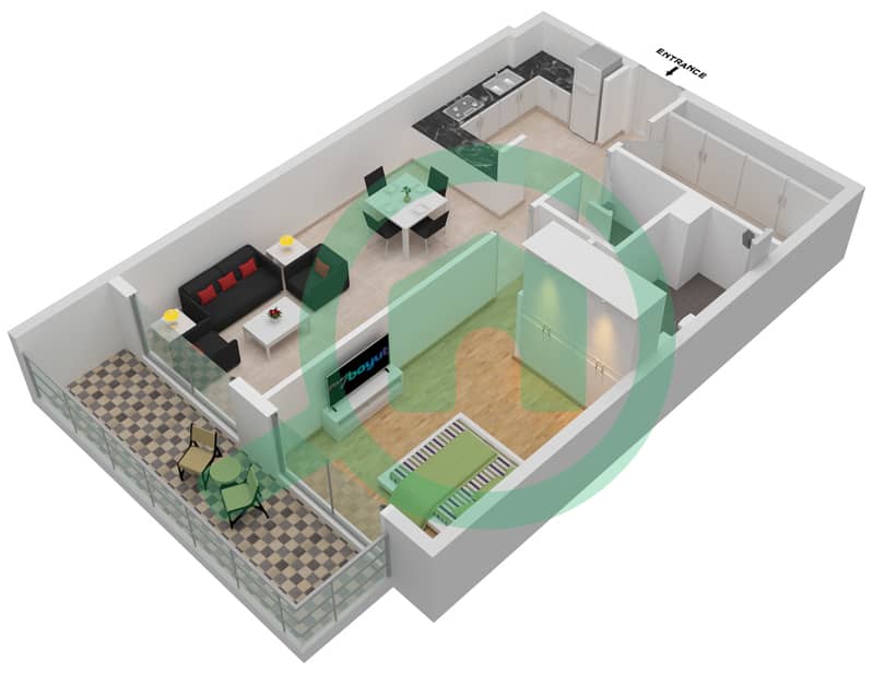 المخططات الطابقية لتصميم الوحدة 216-316-2ND-3RD شقة 1 غرفة نوم - مجمع أفانوس 2nd-3rd interactive3D