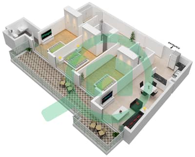 Аванос Резиденс - Апартамент 3 Cпальни планировка Единица измерения 218-318-FLOOR 2ND-3RD
