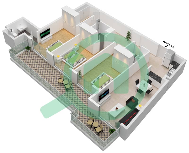 المخططات الطابقية لتصميم الوحدة 218-318-FLOOR 2ND-3RD شقة 3 غرف نوم - مجمع أفانوس Floor 2nd-3rd interactive3D