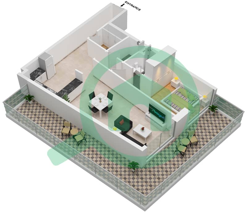 Аванос Резиденс - Апартамент 1 Спальня планировка Единица измерения 207-307-FLOOR 2ND-3RD Floor 2nd-3rd interactive3D