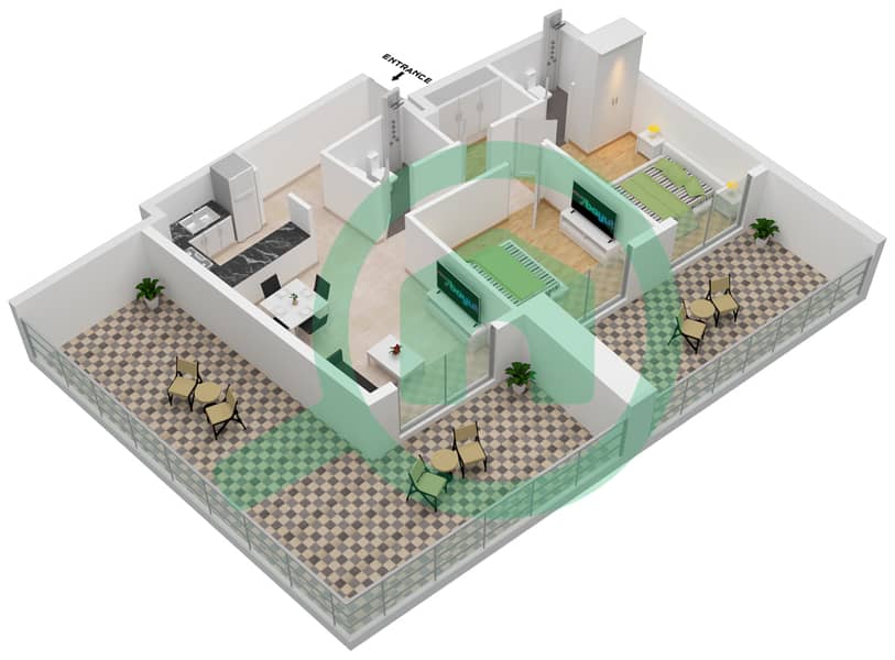 Аванос Резиденс - Апартамент 2 Cпальни планировка Единица измерения 405-FLOOR 4TH Floor 4th interactive3D
