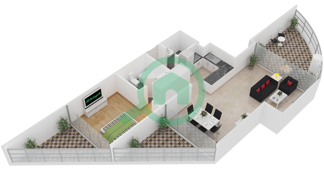 皇家海湾 - 1 卧室公寓单位3 FLOOR 1戶型图 interactive3D