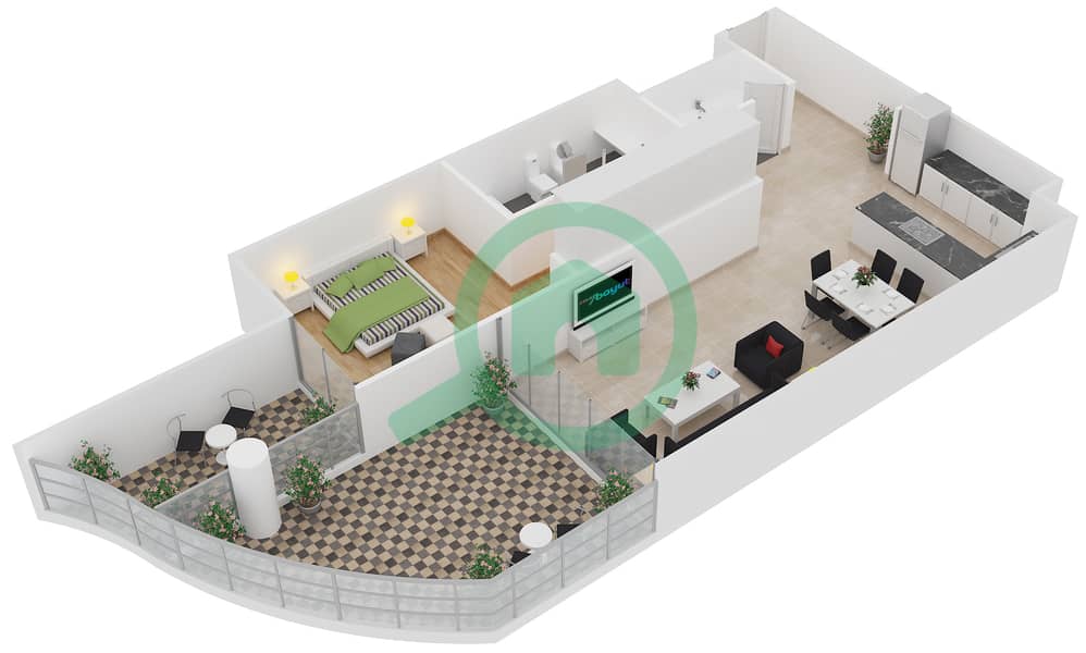 المخططات الطابقية لتصميم الوحدة 11 FLOOR 1 شقة 1 غرفة نوم - رويال باي من عزيزي interactive3D