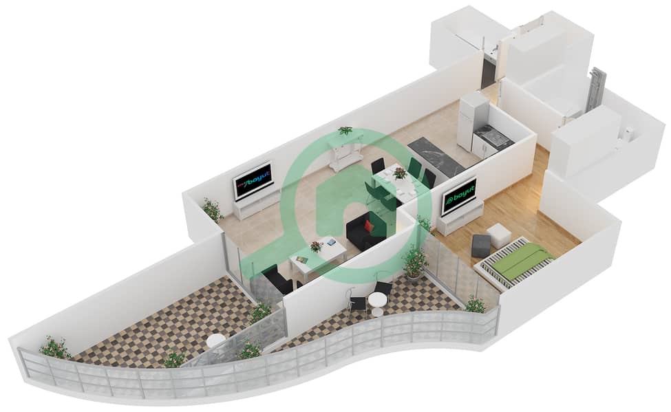 المخططات الطابقية لتصميم الوحدة 10 FLOOR 2,3,4,5,6,7,8 شقة 1 غرفة نوم - رويال باي من عزيزي Floor 2,3,4,5,6,7,8 interactive3D