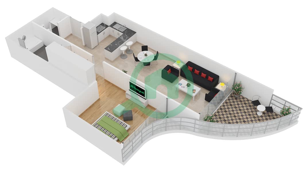 المخططات الطابقية لتصميم الوحدة 7 FLOOR 2,4,6,8 شقة 1 غرفة نوم - رويال باي من عزيزي interactive3D