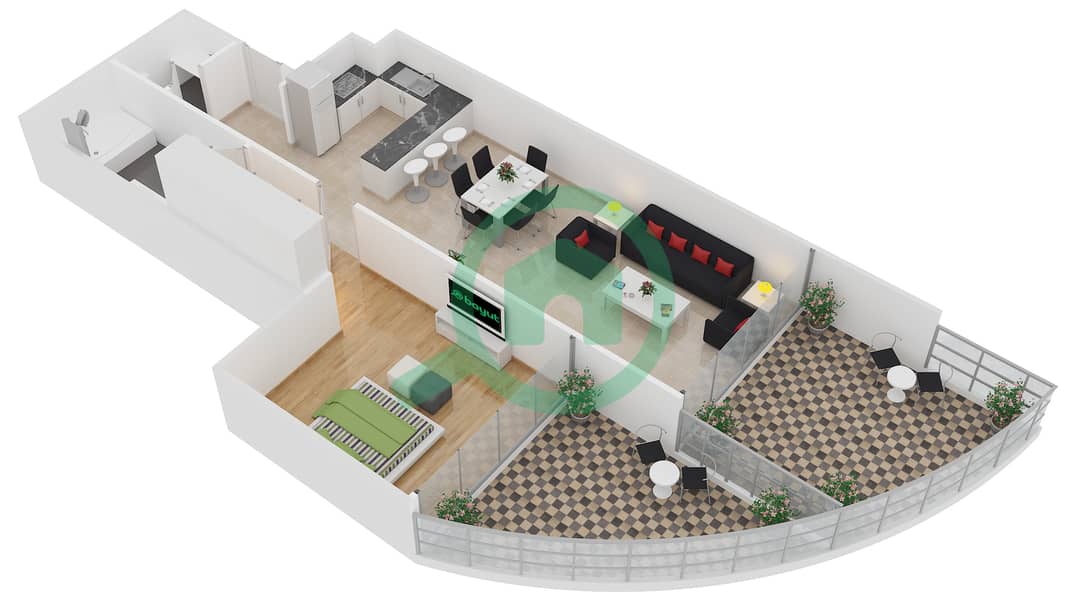 Роял Бэй - Апартамент 1 Спальня планировка Единица измерения 7 FLOOR 3,5,7 interactive3D