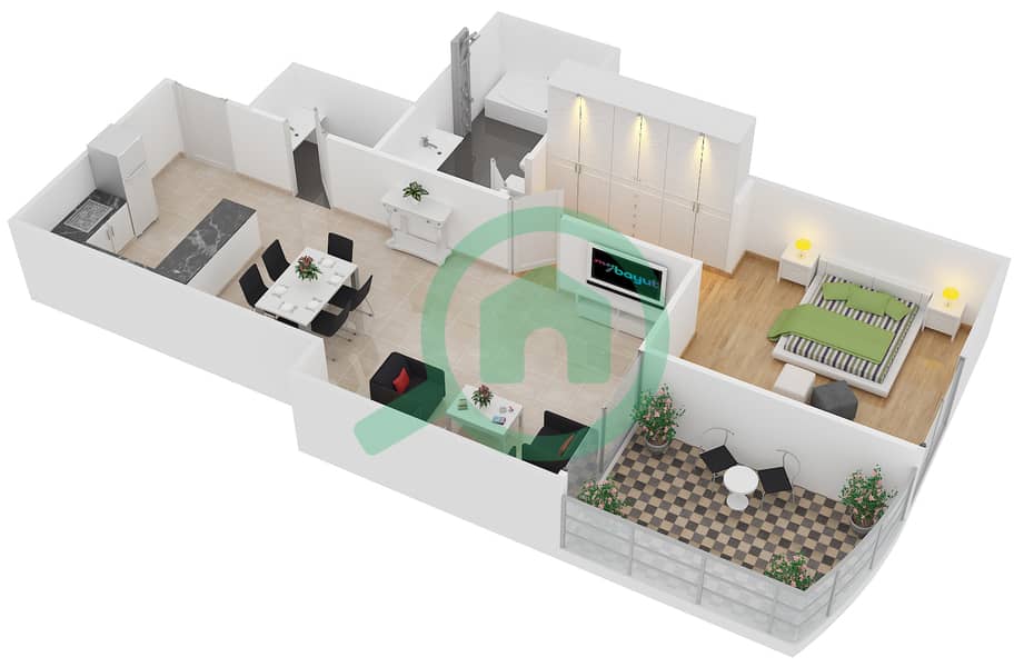 Royal Bay by Azizi - 1 Bedroom Apartment Unit 6 FLOOR 2,4,6,8 Floor plan interactive3D