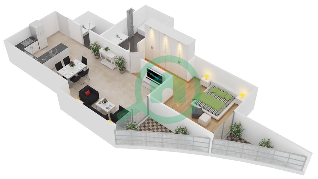 المخططات الطابقية لتصميم الوحدة 6 FLOOR 3,5,7 شقة 1 غرفة نوم - رويال باي من عزيزي interactive3D