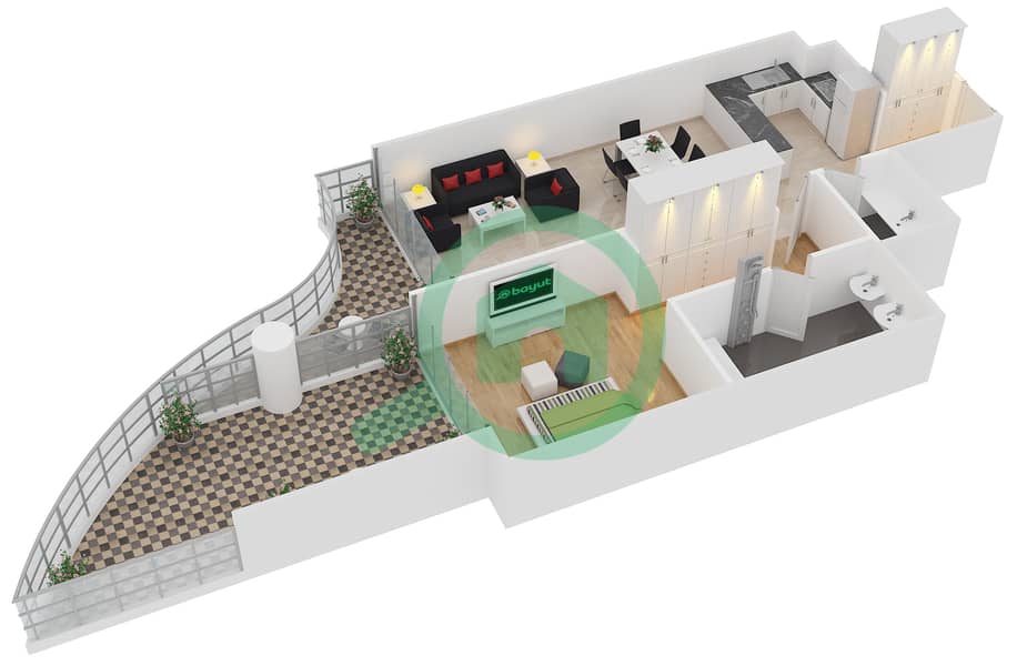 Royal Bay by Azizi - 1 Bedroom Apartment Unit 5 FLOOR 2,4,6,8 Floor plan interactive3D