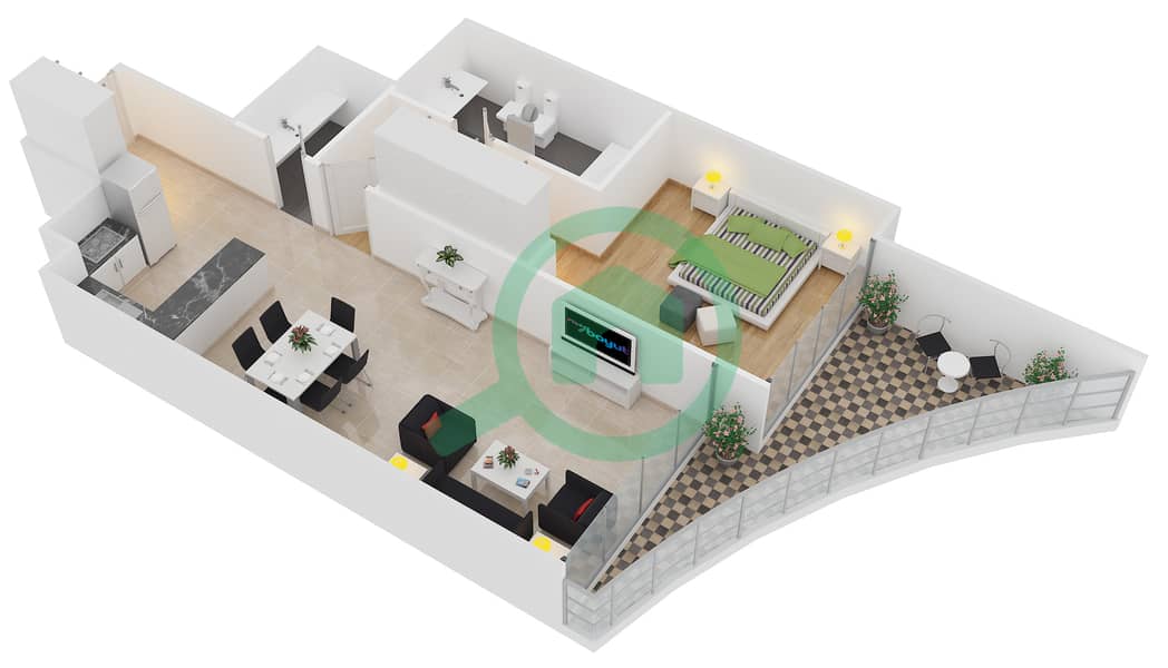 皇家海湾 - 1 卧室公寓单位5 FLOOR 3,5,7戶型图 interactive3D