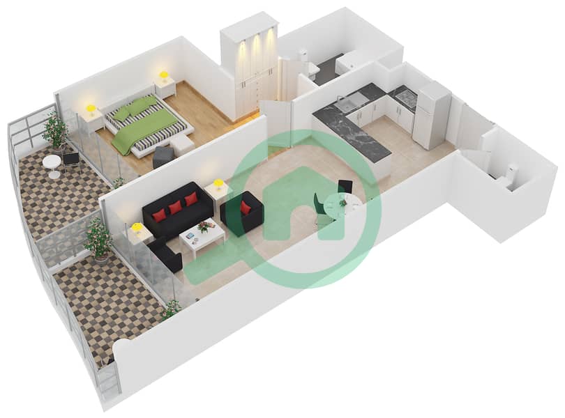 Royal Bay by Azizi - 1 Bedroom Apartment Unit 4 FLOOR 3,5,7 Floor plan interactive3D