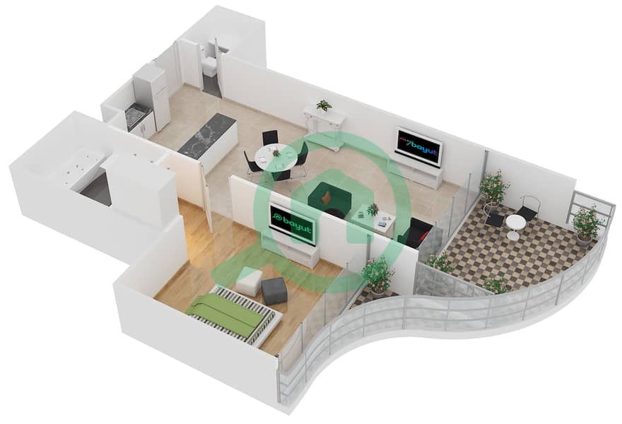 Royal Bay by Azizi - 1 Bedroom Apartment Unit 4 FLOOR 2,4,6,8 Floor plan interactive3D