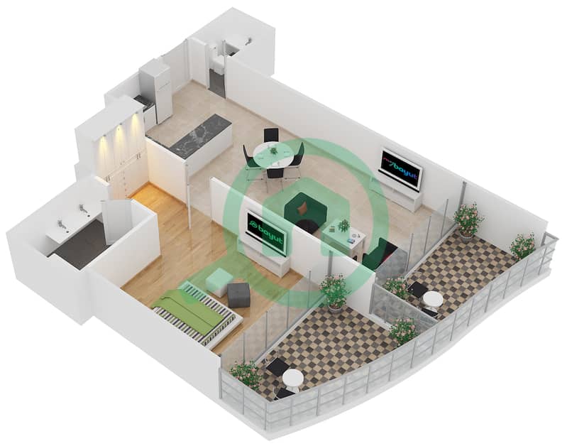 Royal Bay by Azizi - 1 Bedroom Apartment Unit 4 FLOOR 1 Floor plan interactive3D