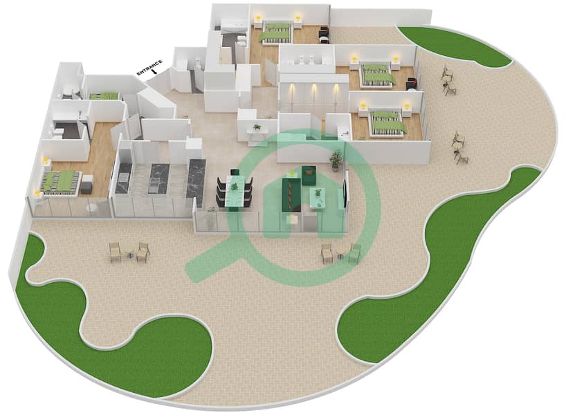 المخططات الطابقية لتصميم الوحدة 2 FLOOR 9 بنتهاوس 4 غرف نوم - رويال باي من عزيزي interactive3D