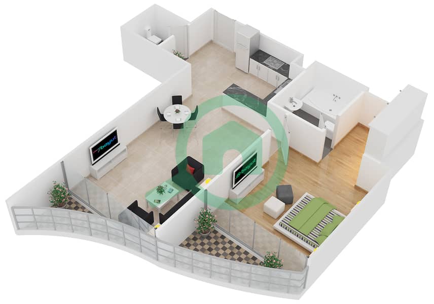 Royal Bay by Azizi - 1 Bedroom Apartment Unit 1 FLOOR 3,5,7 Floor plan interactive3D