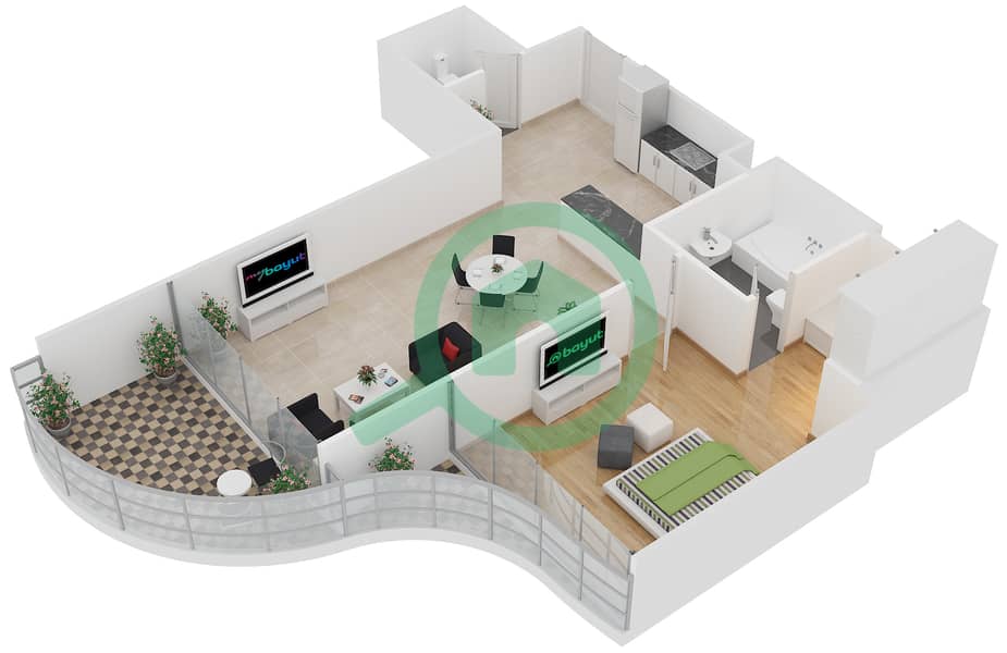Роял Бэй - Апартамент 1 Спальня планировка Единица измерения 1 FLOOR 2,4,6,8 interactive3D