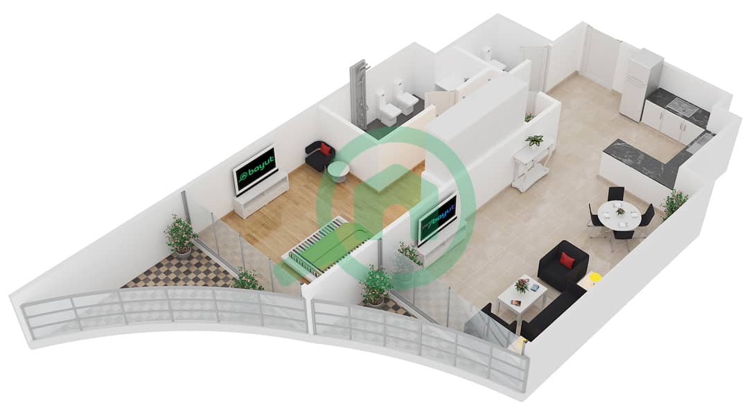 Royal Bay by Azizi - 1 Bedroom Apartment Unit 1 FLOOR 1 Floor plan interactive3D