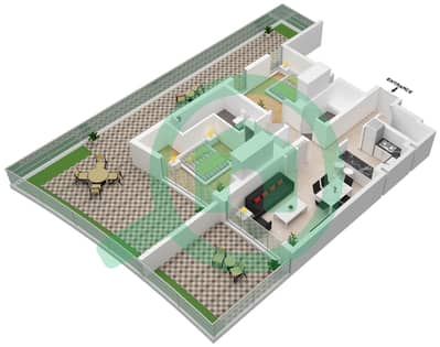 المخططات الطابقية لتصميم النموذج 2 BEDROOM TYPE 1 شقة 2 غرفة نوم - LOCIريزيدنسز