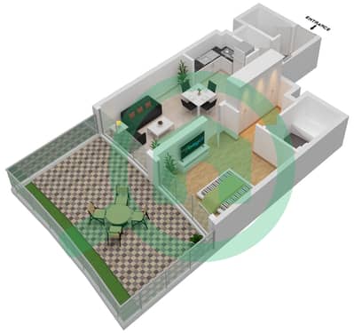المخططات الطابقية لتصميم النموذج 1 BEDROOM TYPE 4 شقة 1 غرفة نوم - LOCIريزيدنسز