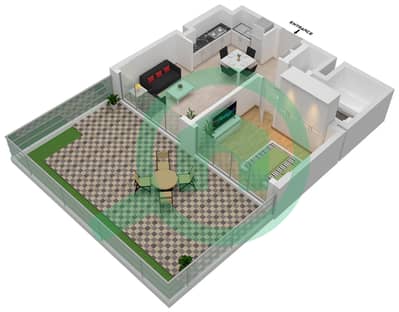 المخططات الطابقية لتصميم النموذج 1 BEDROOM TYPE 3 شقة 1 غرفة نوم - LOCIريزيدنسز